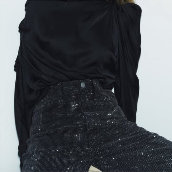 NWT ZARA Black Embellished Straight Leg Jeans Pants Sz 10 Blogger Fav - Picture 3 of 16